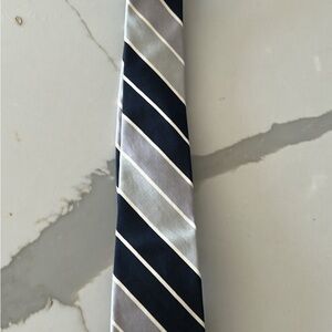 Thom Browne Navy and Light Gray Striped Silk Tie